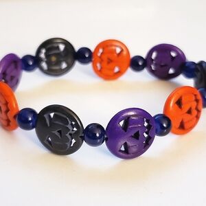 Handmade Beaded Halloween Orange Purple Black Pumpkin Bracelet